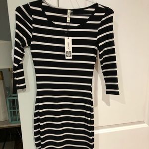 NWT black/white striped body-con dress